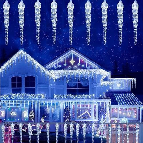 EONANT Solar Outdoor Eiszapfen Weihnachtslichter, wasserdicht 23ft 50LED blinkende Eispickel Tropfen String Lichter 8 Modi, Weihnachten Winter Party Urlaub Dekoration (Blau, 50LED)