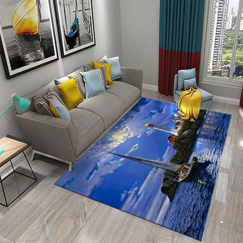 Ölgemälde Segelboot Sonnenuntergang Meereslandschaft Teppich Kinderteppich Wohnzimmerteppich Schlafzimmerteppich 3D-Gedruckter Superweicher Flanellteppich 60 X 120 Cm ， Weich ， Schmutz -45097971694673