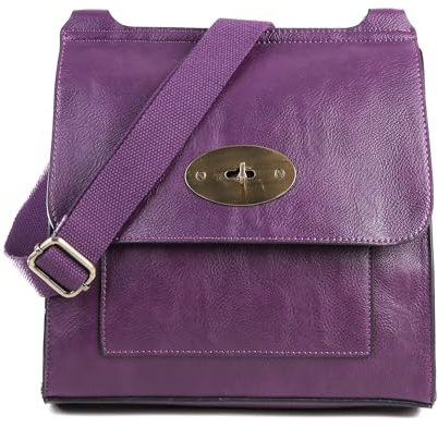 AOSSTA Women's Cross-Body Bags Leather Large/Medium Twist Lock Cross Body Messenger Bag Turnlock Shoulder Bag
