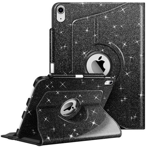 Fintie Drehbare Hülle für iPad (A16) 11. Gen 11 Zoll, iPad 10. Gen 10.9 | 360° Drehständer, Betrachtung im Hoch- und Querformat, stoßfeste Schutzhülle mit Stifthalter, Auto-Sleep/Wake, GlitzerSchwarz