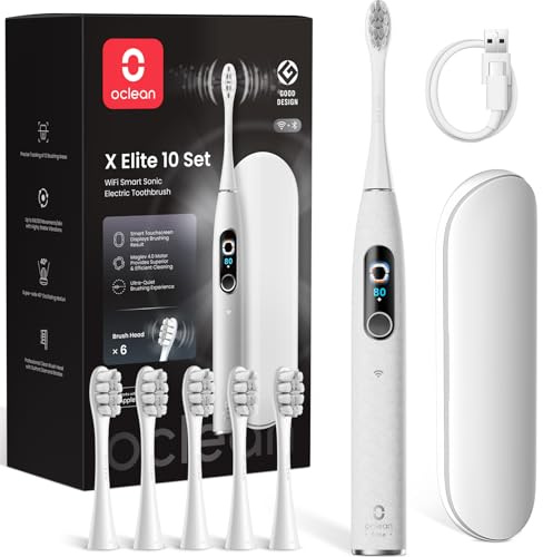 Cepillo eléctrico Oclean X Elite 10 Set, AI cepillado personalizado，Pantalla táctil con seguimiento de 12 áreas, 40°de oscilación, 5 Modos, Temporizador, 40 Días, Pronóstico del tiempo, IPX7, Gris