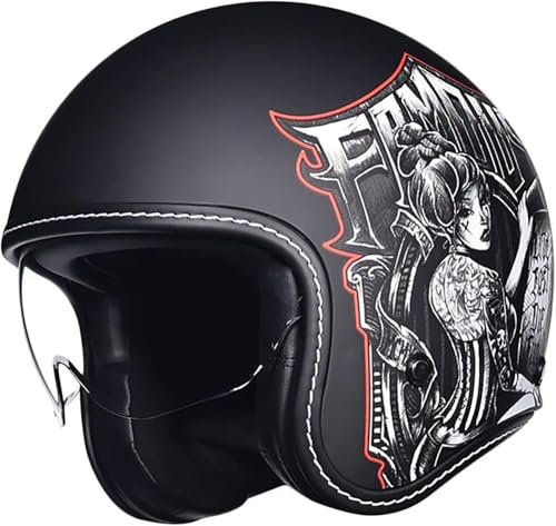 GKCEGHKS Casco A Scodella Scooter Motorino Cromwell Caschi Aperto Caschi da Moto Mezzo Elmetto Moto retrò ECE Omologato Mezzo Casco Scooter Crociera Bicicletta retrò Casco Scodella