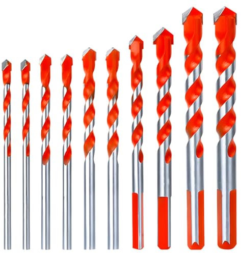 10 PCS Tungsten Carbide Masonry Drill Bit Set for Metal Steel Porcelain Ceramic Tile Concrete Brick Plastic Wood 3-12mm Tipped High Speed Carbide Shockproof Hammer Tile Concrete Drill Bit