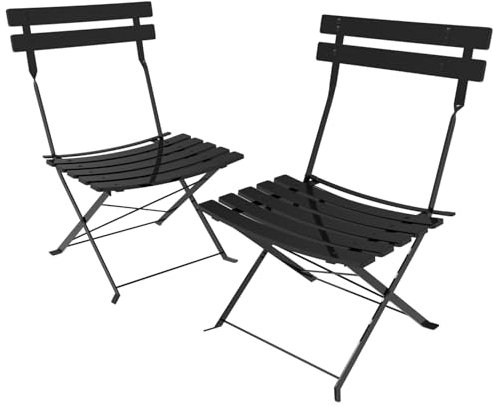 Gartenstühle Klappstühle 2er Set Metall Outdoor Terrassenstühle für Balkon Hof Leicht zu bewegen Bistro Metallstühle Geeignet für Alle Umgebungen (Schwarz)