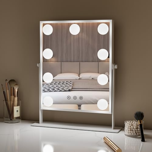 GASHIO Schminkspiegel mit Beleuchtung groß – Hollywood Spiegel Schminktisch 3 Lichtfarben & Touch – Schminktisch Spiegel mit Licht drehbar – Schminkspiegel Licht – Aluminium Vanity Mirror with Light
