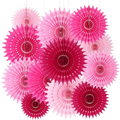 BestoFun 12 Stück Papier Fächer Set Rosa PomPoms Tissue Blumen Rose Hängende Blumen Girlande Papier Fächer Dekoration für Partydeko Kinder Geburtstagsdeko Hochzeit Baby Shower