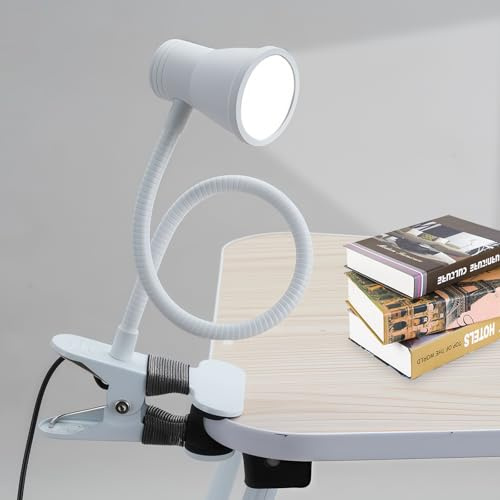 GOEDCH 15,5 × 12 × 7,5 cm: lampada da lettura per letto, lampada a morsetto a intensità variabile con 29 LED e collo di cigno, 10 livelli di oscuramento, 3 temperature di colore, USB per ufficio