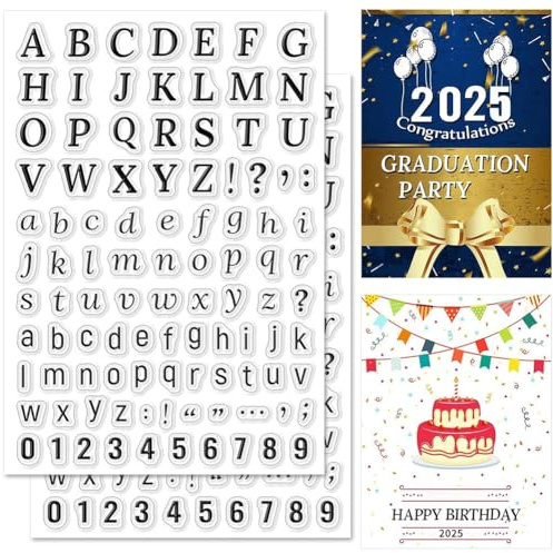 ORIGACH 2 fogli di timbri trasparenti in silicone con lettere dell'alfabeto, numeri, punteggiatura, strumento riutilizzabile per biglietti, artigianato, scrapbooking
