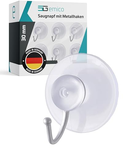 EMICO Saugnapf Ø 30 mm mit Metallhaken - 10 Stück natur (klar) - Saugnäpfe aus langlebigem Weich-PVC - Rückstandsfrei & wiederverwendbar - Ideal für glatte Oberflächen & flexible Befestigungen