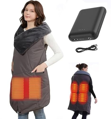 ZUSKYZU Heizdecke Kabellos mit 7.4V Akku für Herren Damen, Elektrische Wärmekissen Tragbar Beheizter Schal für Zuhause, Büro, Reisen, Wandern