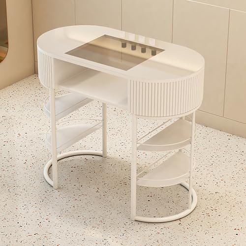 FORRTY Nageltisch Manikürtisch Nagelstation Nageltechniker Tisch Mit Stauraum Glasplatte Mehrlagige Schubladen Salon Möbel Art Tisch 80/100/120cm for Salon Spa Zuhause Büro(Weiß,100cm(39.3))