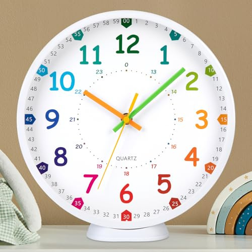 VIVILINEN Lernuhr Kinder Wanduhr Kinderzimmer Lautlos 25cm ohne Ticken