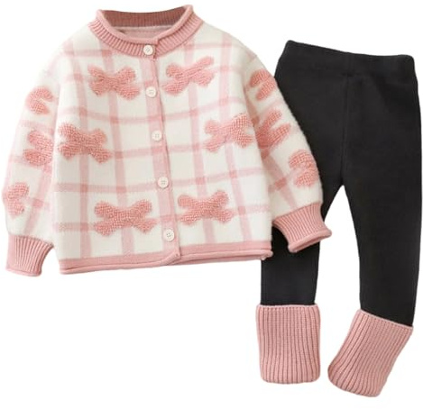 Ensemble fille tricoté pull cardigan leggings tenue hiver confortable jeu quotidien vêtements enfants 2 à 7 ans