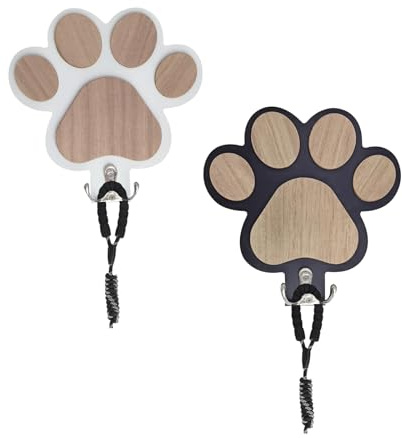 2 Stück Hundepfotenhaken, Hundegarderobe Schlüsselhalter Holz, Praktische Hundegarderobe mit Hundeleinen Halterung Wand, Hundegarderobe Holz Hundeleinenhalter Wand für Hundezubehör & Halsband