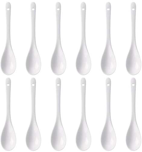 12 Eierlöffel aus Kunststoff, Plastiklöffel klein mit langem Stiel, 13 cm x 2,5 cm, praktische Küchenhelfer für Frühstück und Desserts