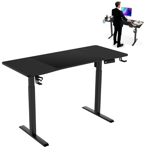 ACXIN 160x60 cm Elektriskt höjdjusterbart skrivbord, kolfiberyta och typ-C laddningskontakt, gamingbord med minnesfunktion, PC-arbetsplats, stå-sitt skrivbord, kontorsbord, svart