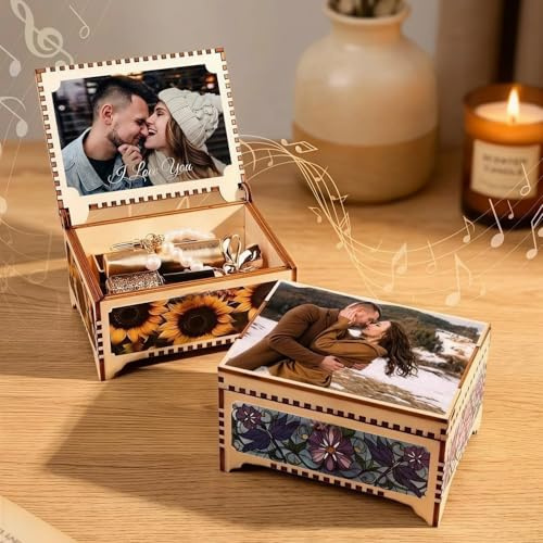 Personalisierte Geschenke für Mama zum Muttertag, Spieluhr aus Holz mit eigener Musik Song Fotos Gravur, Spotify Spieluhren für Erwachsene als Schmuckbox, Geschenk für Sie Ihn Freundin zum Geburtstag