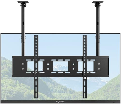 SYLVOX Soporte de techo con doble barra para televisor LED CD OLED de 55 a 75 pulgadas, máx. VESA 900 x 600 mm, soporta hasta 45 kg, ajuste de altura completa, soporte de techo para TV