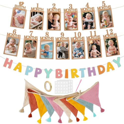 Juego de 3 piezas – 2,6 m banderines para habitación infantil y foto, guirnalda de primer cumpleaños y feliz cumpleaños, decoración de cumpleaños para cama de casa, habitación de bebé, para fiestas de