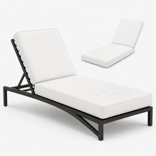 AZMAHT Materassino per Lettino Prendisole Idrorepellente Anti-UV, Cuscino per Sdraio da Giardino con Schiuma 50D Ad Alta Densità, Fodera Sfoderabile Lavabile, Maniglia,Bianca,193x56x5cm