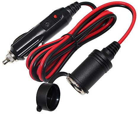KUNCAN 12FT Car Cigarette Lighter Socket Extension Cable with Male Plug, 16AWG Heavy Duty DC Power Charger Cord with LED Lights, 15A Fused