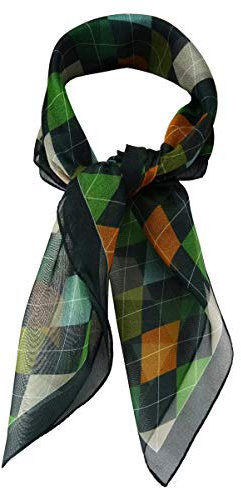 TigerTie Damen Chiffon Nickituch Halstuch in grün orange schwarz grau olive kariert - Größe 58 x 58 cm