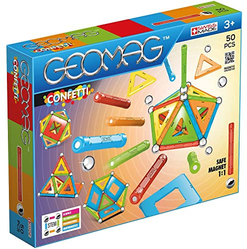 GEOMAG – CLASSIC CONFETTI 50 Teile – Magnetisches Konstruktionsspiel für Kinder von 3–4 Jahren – Swiss Made – Bausteine mit 16 Stäben, 14 Kugeln, 20 Plättchen – STEM - Magnetische Bausteine