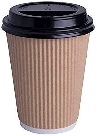 We Can Source It Ltd 300 x 12oz Ripple Brown Kraft Paper Cups - 3-PLY Disposable Insulated Coffee Cups with Secure Black SIP Through Lids - Leak-Proof Durable Paper Cup for Tea, Coffee & Hot Beverages