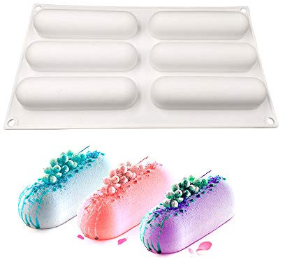 XiaoShenLu stampi silicone stampi per dolci per Cioccolato Torta Gelatina Cubetti di Ghiaccio,6 fori forma di ovale lunga, bianco