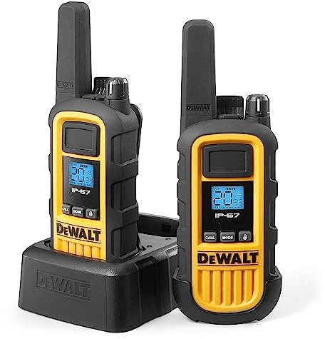 DEWALT DXFRS800 FRS Walkie Talkies, Long Range 2 Way Radio, 2W, IP67 Waterproof, Rechargeable, 2 Pack, DXFRS800