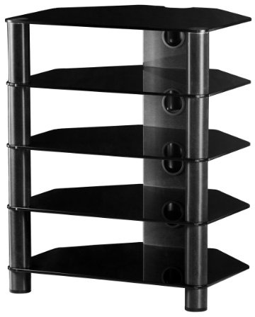 RO&CO - Mueble HiFi de 5 estantes. Vidrios Negros/Chasis Negro- Ref. 2150-RN