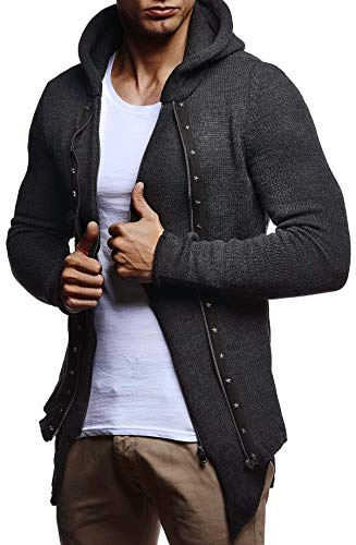 Leif Nelson herr stickad jacka Slim Fit herr jacka med huva modern huvtröja pullover huvtröja LN20744