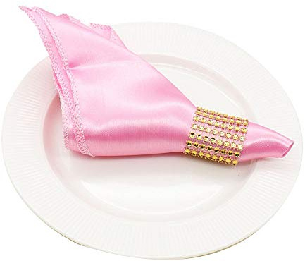100 Pack 12 x 12 Inch Satin Napkins & 100 Rhinestone Napkin Rings, Party Supplies Christmas Decorations Wedding Birthday Baby Shower (Baby Pink)