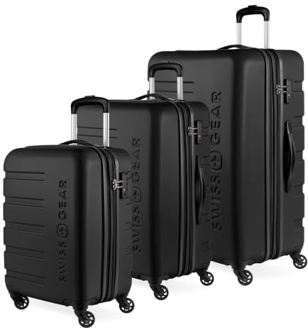 SwissGear 7366 Signature Hardside Expandable Luggage with Spinner Wheels, TSA Lock, Cup-Holder, Black, 3-Piece Set (19/23/27)