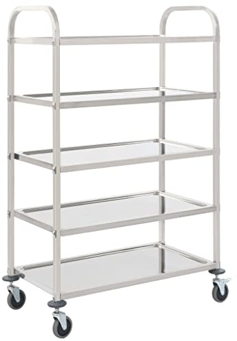 vidaXL Servierwagen Küchenwagen Küchentrolley Transportwagen Rollwagen Teewagen Beistellwagen 5 Etagen 107x55x147 cm Edelstahl 4 Lenkrollen