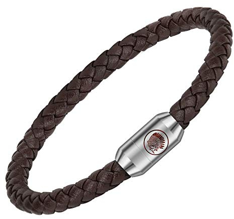Casisto.J Läderarmband, herr, armband i läder för män, rostfritt stål, gravyr, svart, brun, flätat, med magnetlås, anpassningsbart, 21, Rostfritt stål
