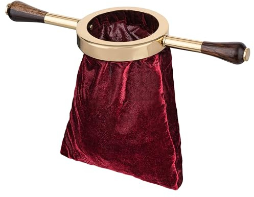 Klingelbeutel aus SAMT in Burgund Ø 13 cm mit HOLZGRIFF und MESSINGRING – hochwertiger KOLLEKTENBEUTEL für Kirche oder SPENDENSAMMLUNG von MaMeMi