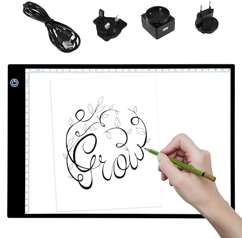 PURElite A4 Ultra-Thin LED Light Box, Daylight Light Pad with 3 Level Dimmer Touch Control, USB or Mains Powered, 1450 Lumen for Tracing Drawing Sewing Craft, Black