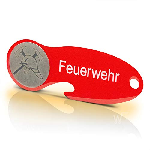 Einkaufswagenlöser ® Feuerwehr F2 / Schlüsselanhänger Einkaufschip mit Schlüsselfundservice/Abziehbarer Einkaufswagenchip Metall, Chip Einkaufswagen, Key Finder / 1 Stück