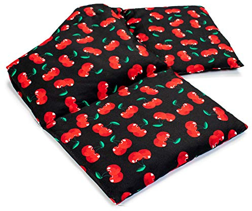 Coussin aux graines de lin 20x60cm compartimenté en 4 - cherry-black - Coussin thermique aux graines utilisable chaud ou froid