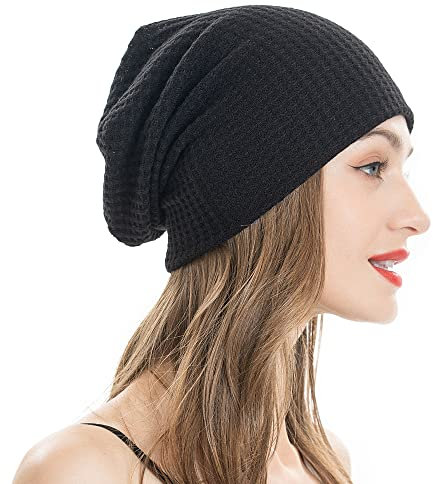ZLYC Summer Long Slouch Beanie Leicht Weich Jersey Mütze für Damen und Herren,Festes Schwarz,Gr. Einheitsgröße