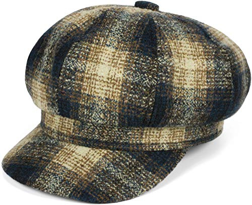 styleBREAKER Women Balloon Cap in Check Optic, Peaked Cap Checked Vintage Style, Bakerboy Sliding Cap, Newsboy Cap 04023077, Colour:Dark Blue-Brown-Beige