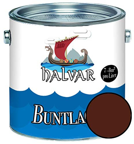 Halvar Buntlack für Holz & Metall SEIDENMATT Braun RAL 8000-8028 Holzfarbe Holzlack Innen & Außen robuster Kunstharzlack Wetterbeständig & perfekter Langzeitschutz (2,5 L, RAL 8011 Nussbraun)