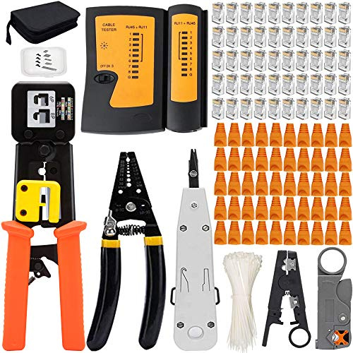 MAYLINE CAT5 CAT6 Pince à Sertir RJ11 RJ12 RJ45 Ensemble d'outils de Sertissage de Réseau CAT7 4P 6P 8P Pinces de Testeur de Câble Outils de Sertissage Ordinateur Coaxiale Outillage Cablage(YELLOW)