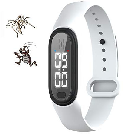 RANRANHOME Bracelet Anti-Moustique avec Horloge LED, Bandes Anti-Insectes Anti-Parasite avec Charge USB/Etanche/Réutilisable, pour Enfants Femmes Enceintes,Blanc