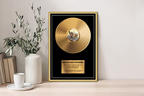 Oedim Regalo Original Placa Metacrilato Disco de Oro Personalizado, Fabricado en Metacrilato 4mm, 19,5 x 28,2cm, Efecto Espejo, Con Apoyo