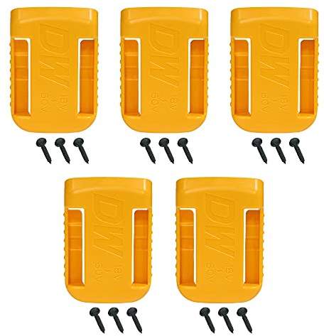 Hipoke 5 PCS Tool Battery Holder Mount for Dewalt Battery Cover Belt Clip Battery Dock Holder Hanger Mount on Shelf Wall Battery Storage Clips Fit for 18V- 60V with screws