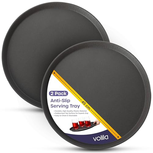 volila Schwarzes Rundtablett - 45cm (2er Pack) Gummiertes rutschfestes Serviertablett für Speisen und Getränke - Spülmaschinenfestes rundes Serviertablett für Partys, Zuhause, Bars & Restaurants