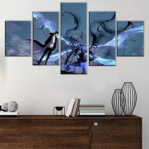 Wondbeau Leinwanddrucke Modulare Wandkunst Wandaufkleber 5 Teiliges Wandbild Druck auf Leinwand Malerei Moderne Abstrakte Poster Mit Rahmen L/150cm×80cm Solo-Nivellierungs-Karikatur