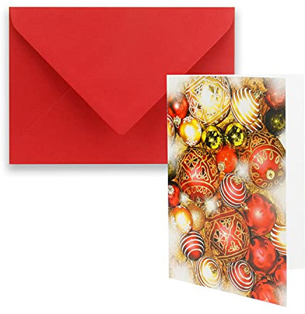 ARTOZ 10x Weihnachtskarte DIN B6 Motiv Weihnachtskugeln inkl. Briefumschlag in Rot mit Nassklebung - Weihnachtskarten für Firmen und Privat - ideal als Geschenkkarte oder Weihnachtsgrüße